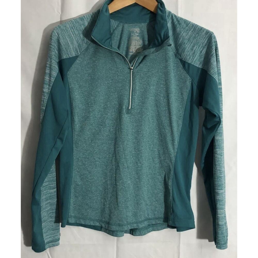 DANSKIN NOW Semi-Fitted L/S Activewear Shirt 1/4 Zip 2 Tone Teal Sz S
